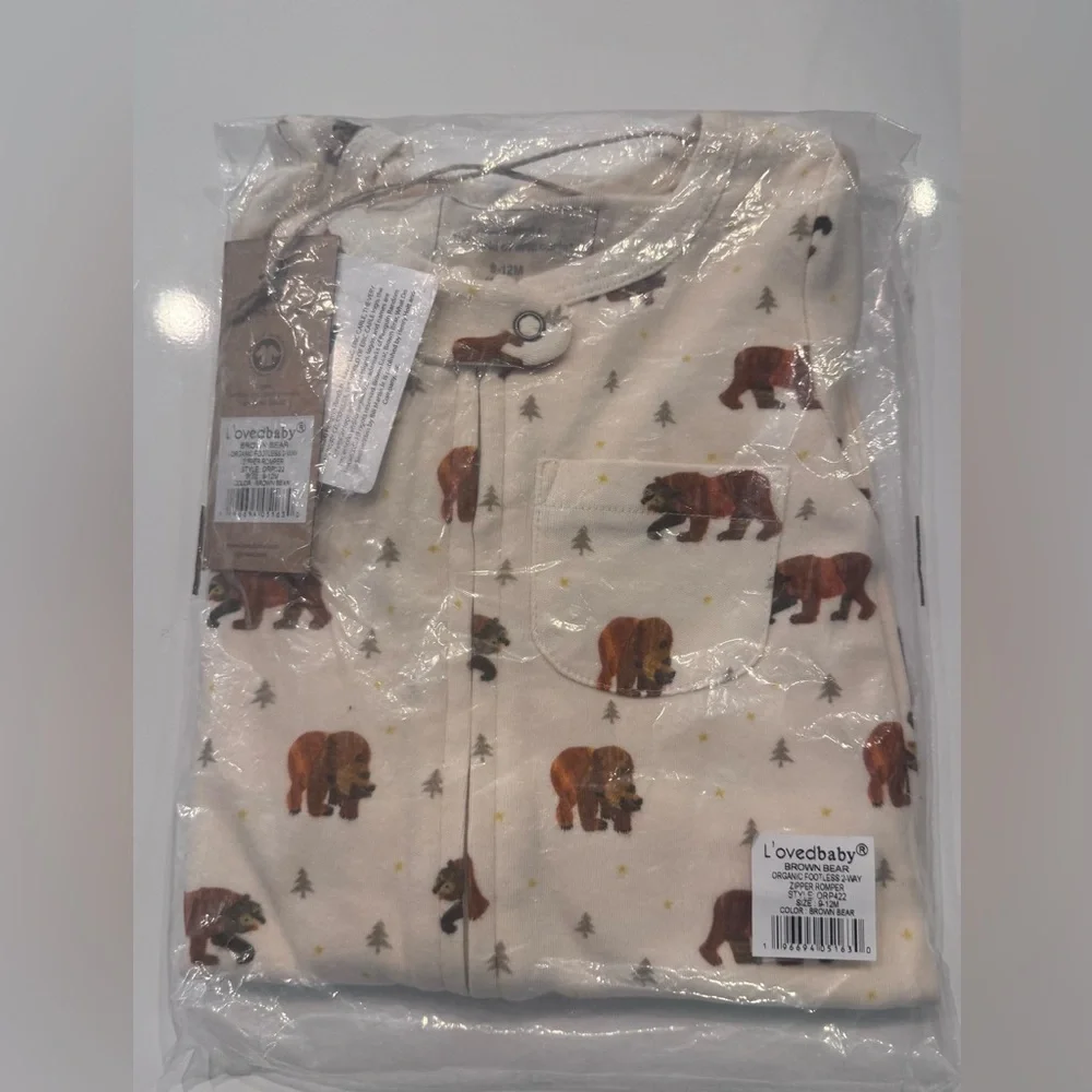 Loved Baby Brown Bear Organic Footless Zipper Romper in 9-12 Months